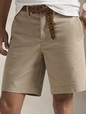 NWT Polo Ralph Lauren Classic Fit 9" Stretch Shorts Flat Front Tan Khaki